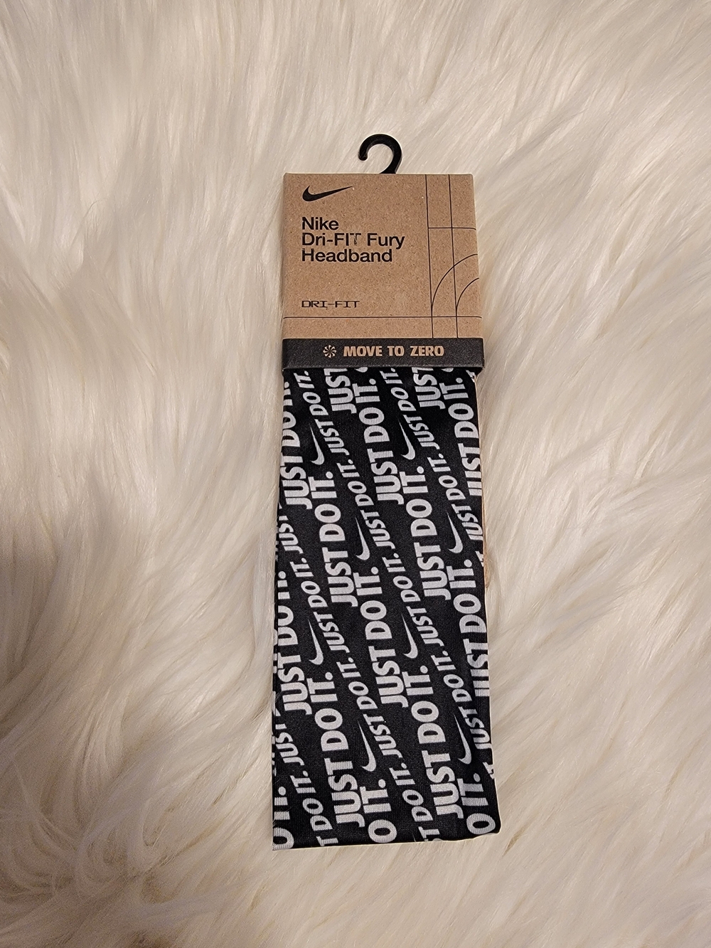 Nike Black and White Dri-FIT Fury Headband with 'Just Do It' Repeat Logo